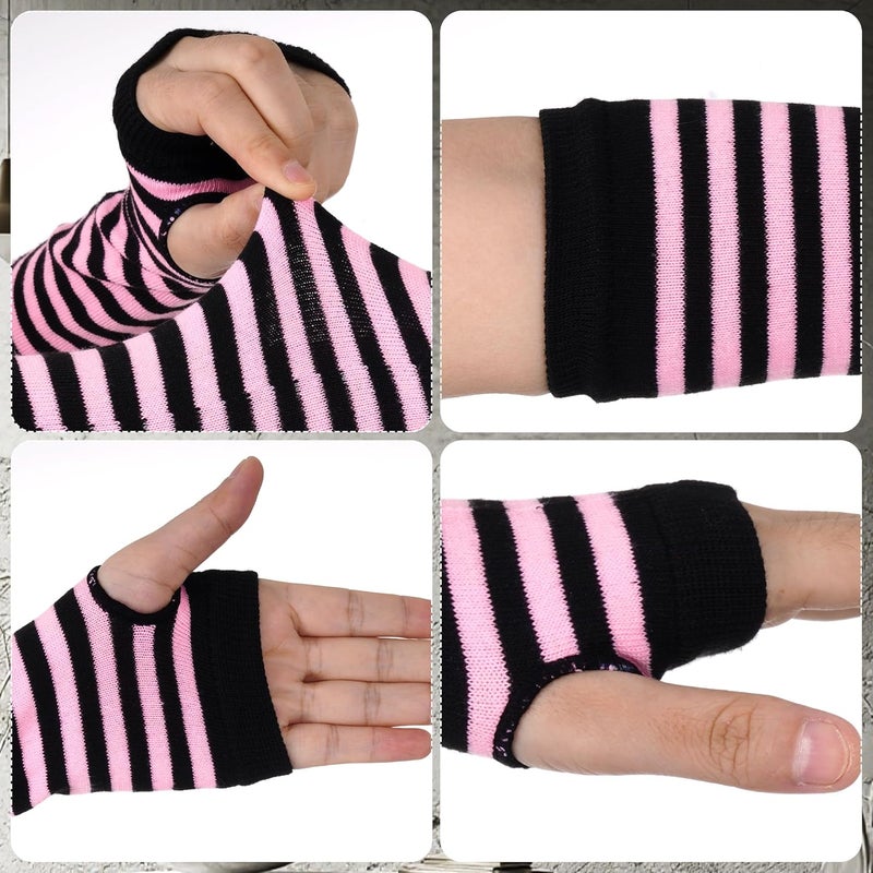 Nydotd Fingerless Long Sleeve Mittens Gloves Y2K Kawaii japanese harajuku Gothic Punk Knitted Striped Arm Warmer for Women - Image 3